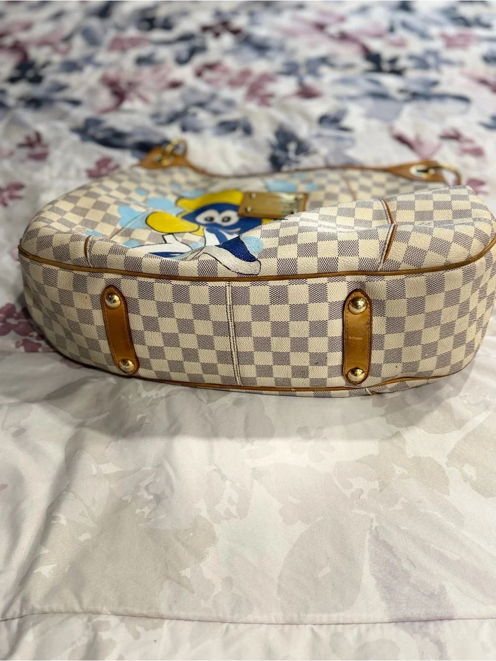 Auth LV Designer-Inspired Cream Checkered Shoulder Bag custom Smurfette Artwork - Picture 2 of 5